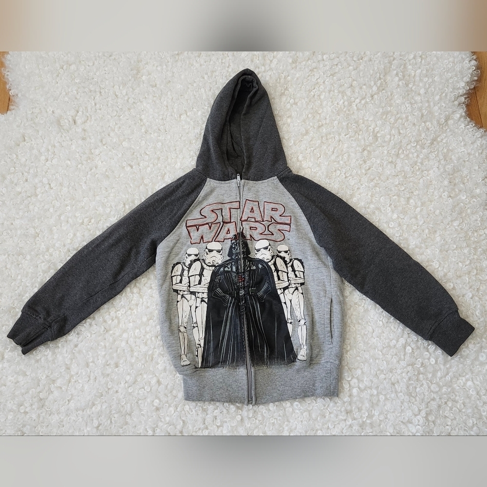 Star Wars Kids Black Gray Zip-Up Hoodie Sz M 7/8 Darth Vader Graphic Sweatshirt